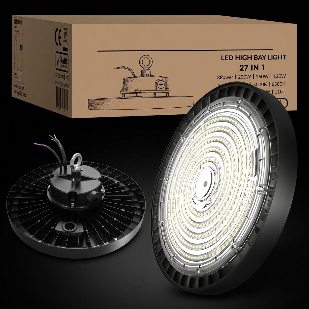27-in-1 UFO LED High Bay Lamp met 3 Lichtkleuren, 3 Wattages, 3 Stralingshoeken en 5 Jaar Garantie