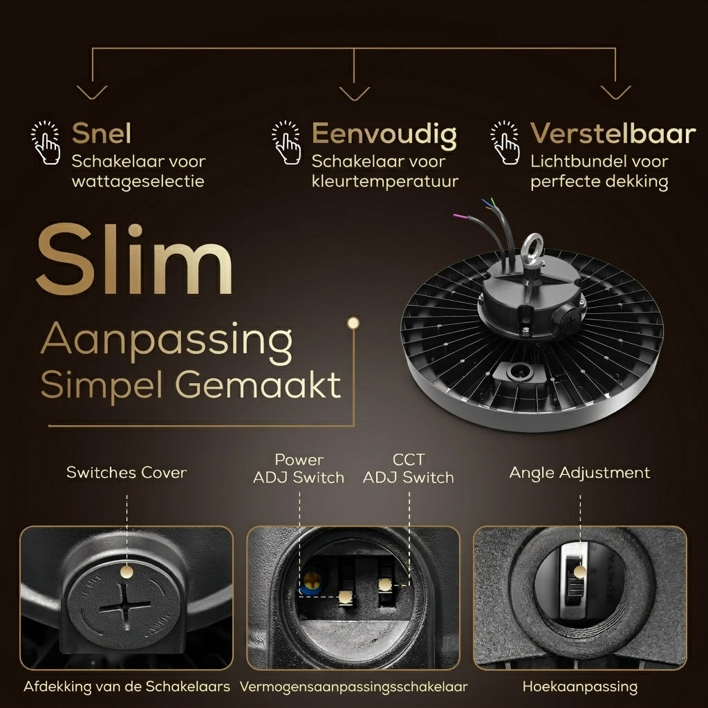 27-in-1 UFO LED High Bay Lamp met 3 Lichtkleuren, 3 Wattages, 3 Stralingshoeken en 5 Jaar Garantie